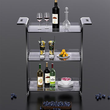 Modern Acrylic Rolling Serving Bar Cart 3-Tier Trolley End Table with Handles